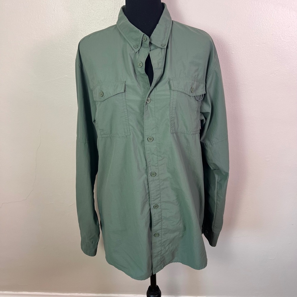 Columbia PFG Fishing Shirt Large Sage Green Omni-Shade Hiking Utility Gorpcore